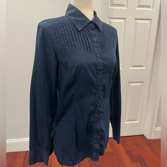 LAUNDRY BY SHELLIE SEGAL pleated collar cotton stretch blouse size 8 - Picture 5 of 7